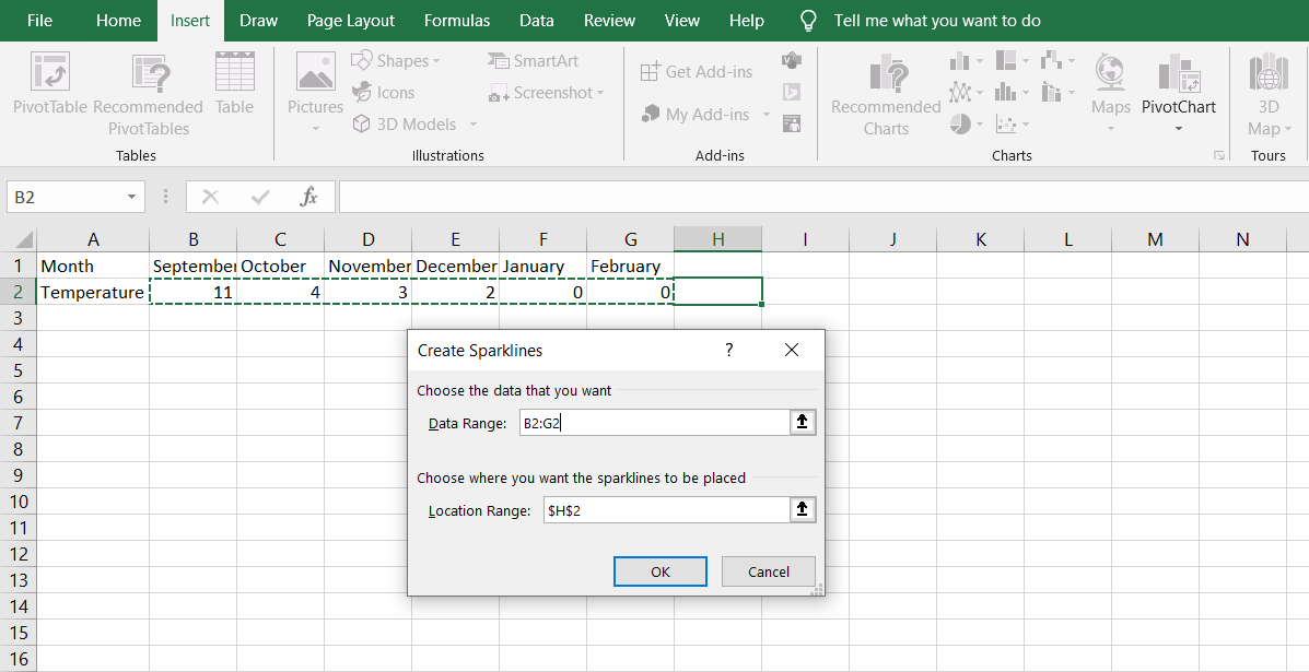insert cell sparklines on mac for excel